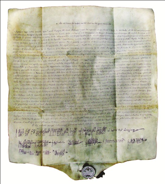 Actul Autocefaliei Bisericii Ortodoxe Române semnat de patriarhul ecumenic Ioachim al IV-lea şi de membrii sinodului patriarhal